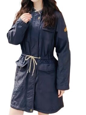 Beaver Canoe Hooded Utility Jacket with Drawstring Waist in Navy Size Medium